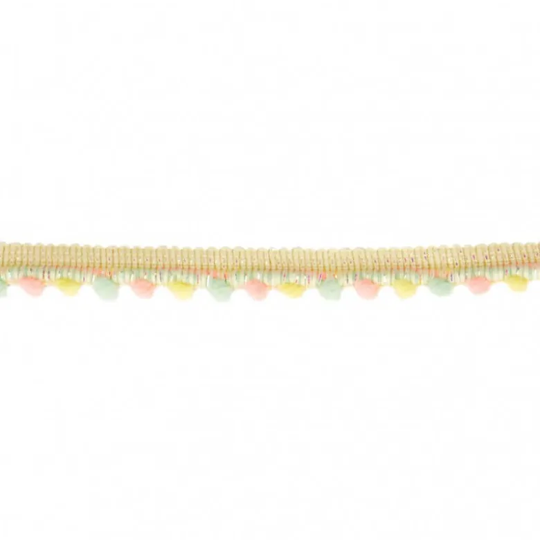 Galon Lurex écru PETITS POMPONS Rose, menthe et jaune