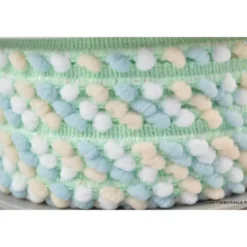 Galon LurexMenthe PETITS POMPONS Bleu, blanc et écru