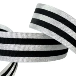 Galon Rayures Lurex Argent et Noir 30 mm