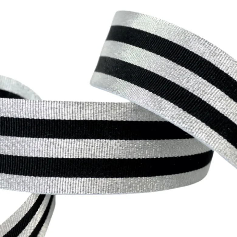 Galon Rayures Lurex Argent et Noir 30 mm