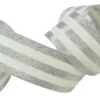 Galon Rayures Lurex Argent et Ecru 30 mm