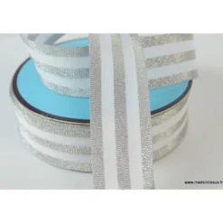 Galon Rayures Lurex Argent et blanc 30 mm
