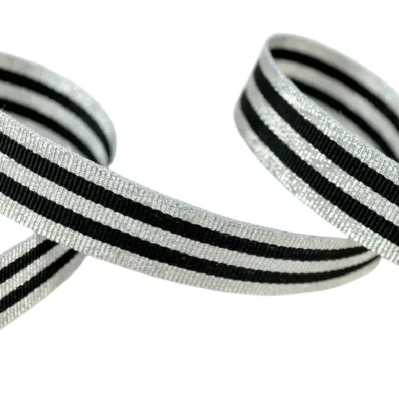 Galon Rayures Lurex Argent et Noir 15 mm