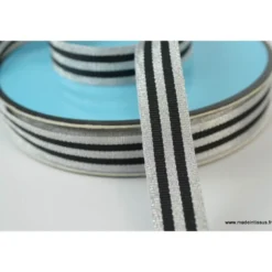 Galon Rayures Lurex Argent et Noir 15 mm