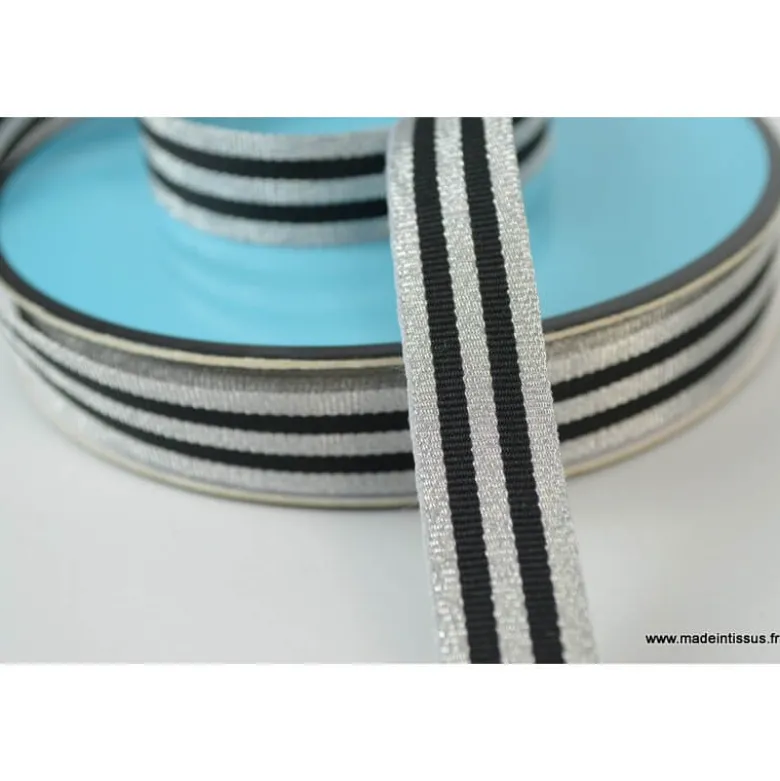 Galon Rayures Lurex Argent et Noir 15 mm