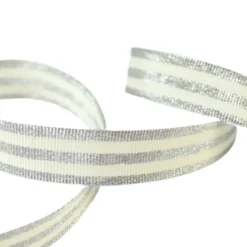 Galon Rayures Lurex Argent et Ecru 15 mm