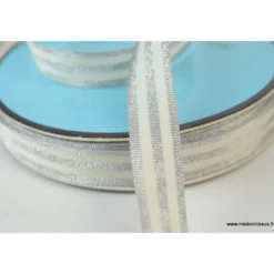 Galon Rayures Lurex Argent et Ecru 15 mm