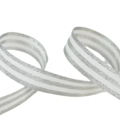 Galon Rayures Lurex Argent et blanc 15 mm