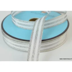 Galon Rayures Lurex Argent et blanc 15 mm