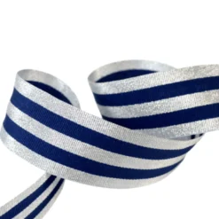 Galon Rayures Lurex Argent et Marine 30 mm
