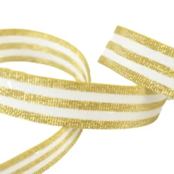 Galon Rayures Lurex Or et blanc 15 mm