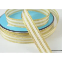 Galon Rayures Lurex Or et Ecru 15 mm
