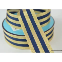 Galon Rayures Lurex Or et Marine 30 mm