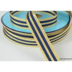 Galon Rayures Lurex Or et Marine 15 mm