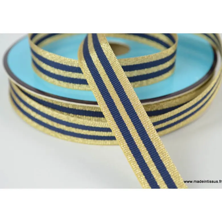 Galon Rayures Lurex Or et Marine 15 mm