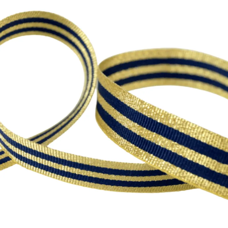 Galon Rayures Lurex Or et Marine 15 mm