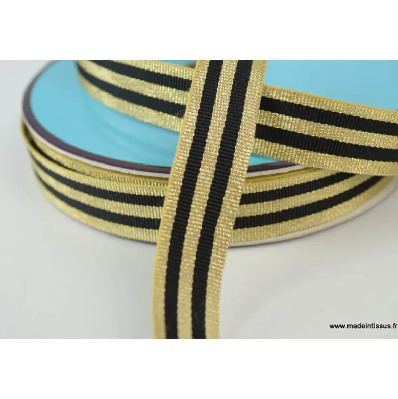 Galon Rayures Lurex Or et Noir 15 mm