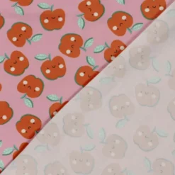 Jersey de coton motif pommes fond rose - OEKO TEX