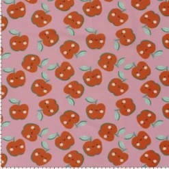 Jersey de coton motif pommes fond rose - OEKO TEX