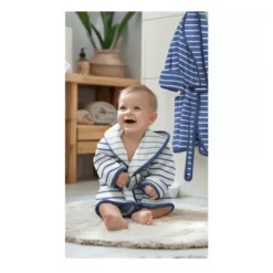 Jersey Eponge marinière fond bleu