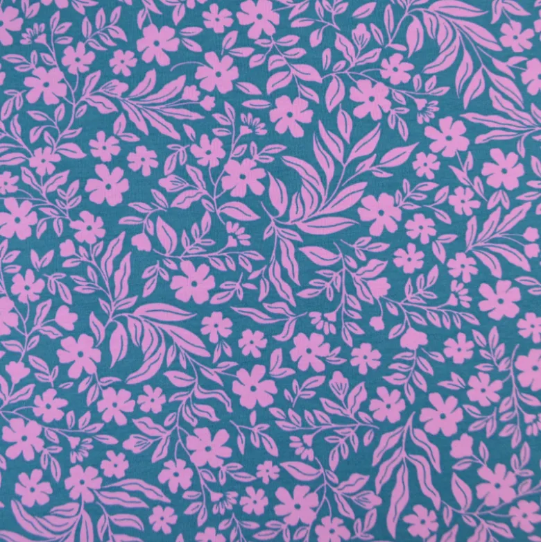 Jersey fleurs roses fond pétrole – Poppy Fabrics - OEKO TEX