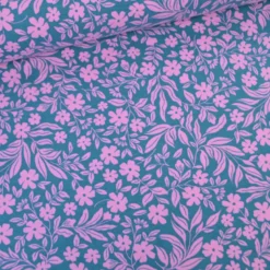 Jersey fleurs roses fond pétrole – Poppy Fabrics - OEKO TEX