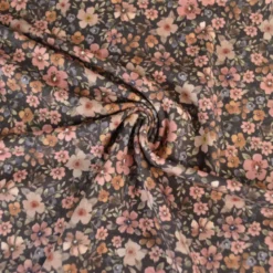 Jersey fleurs vieux rose et beige fond marron – Poppy Fabrics - OEKO TEX