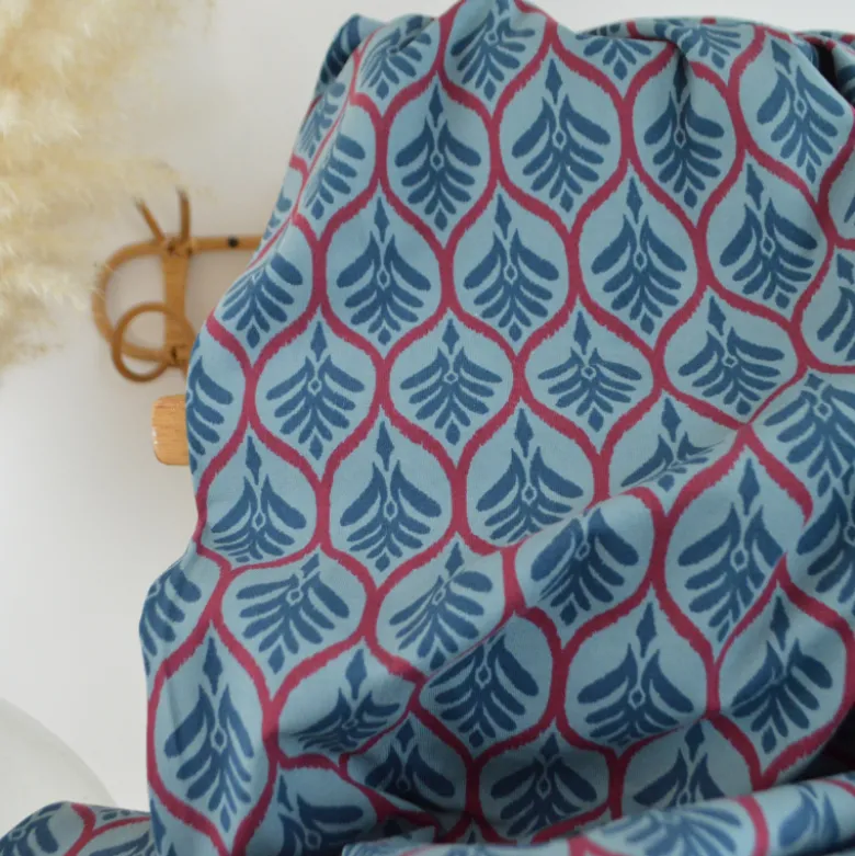 Jersey graphique ornements pétrole – Poppy Fabrics - OEKO TEX