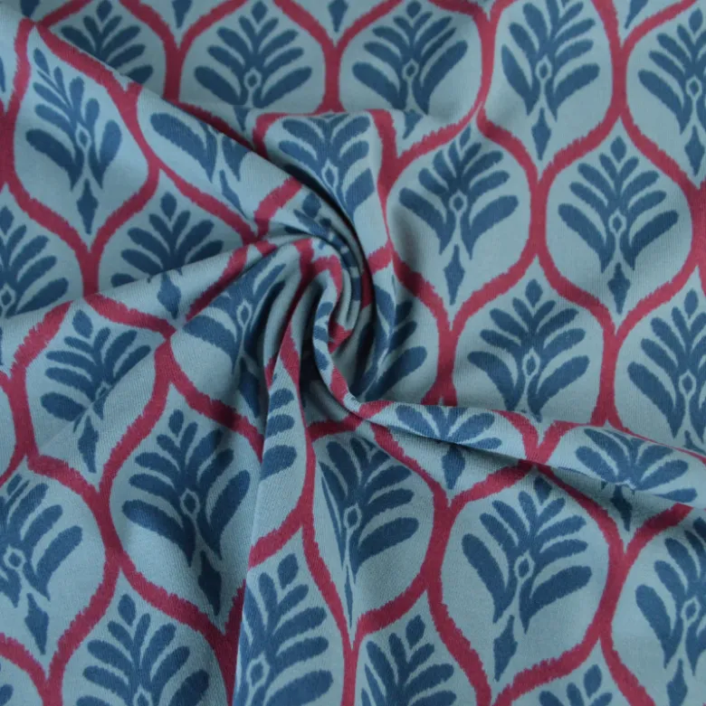 Jersey graphique ornements pétrole – Poppy Fabrics - OEKO TEX