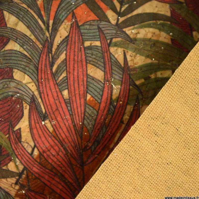 Liège naturel motifs feuilles exotiques