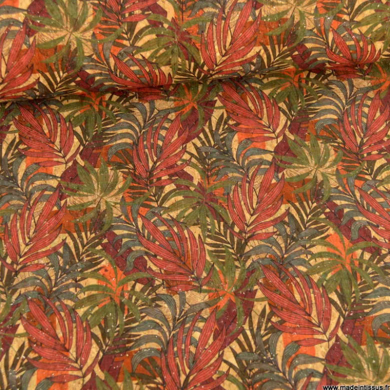 Liège naturel motifs feuilles exotiques