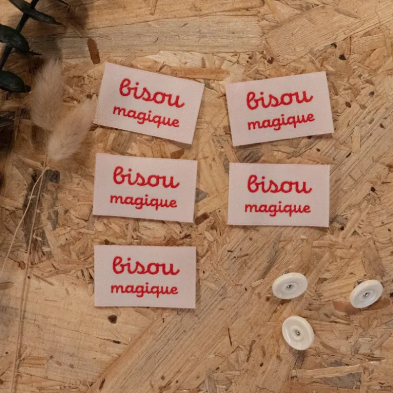 Lot de 5 étiquettes tissées Bisou Magique - Ikatee