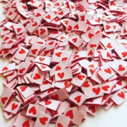 Lot de 5 étiquettes tissées pliées - Coeur rouge