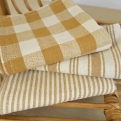 Lot de 3 torchons de cuisine Vichy et rayures Peanut & naturel