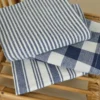 Lot de 3 torchons de cuisine Vichy et rayures Indigo & naturel