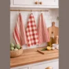 Lot de 3 torchons de cuisine Vichy et rayures rouge & naturel