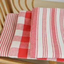 Lot de 3 torchons de cuisine Vichy et rayures rouge & naturel