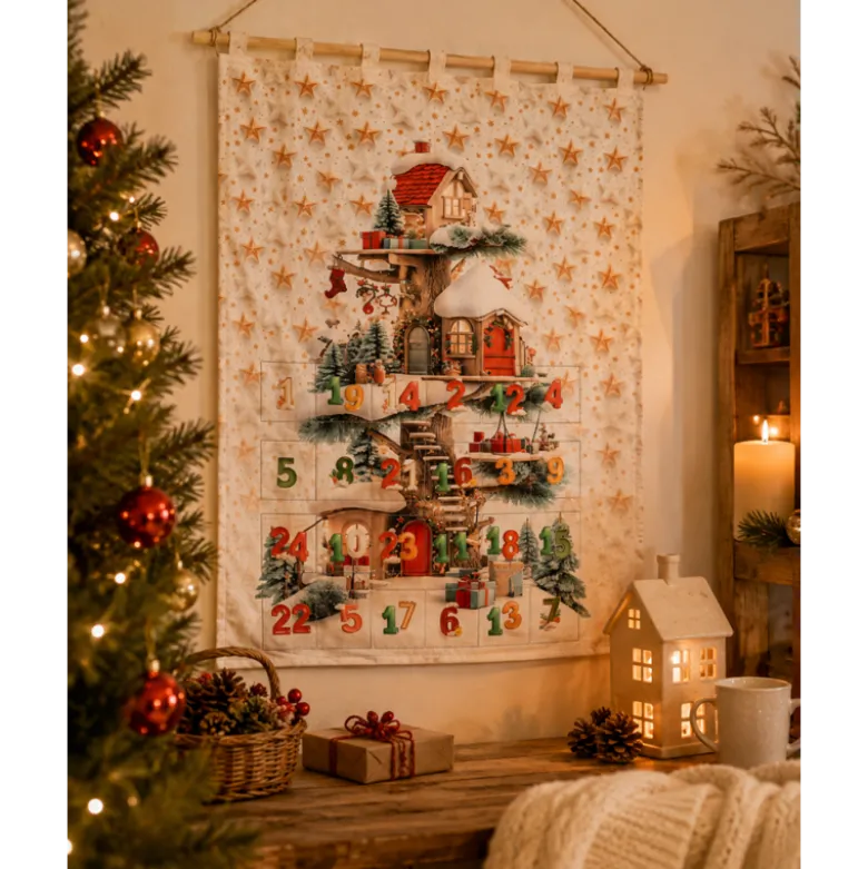 Panneau calendrier de l’Avent à coudre – Maison de Noël féerique