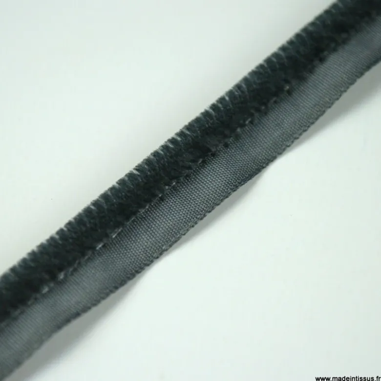 Passepoil velours 16mm coloris Gris anthracite pour l'ameublement