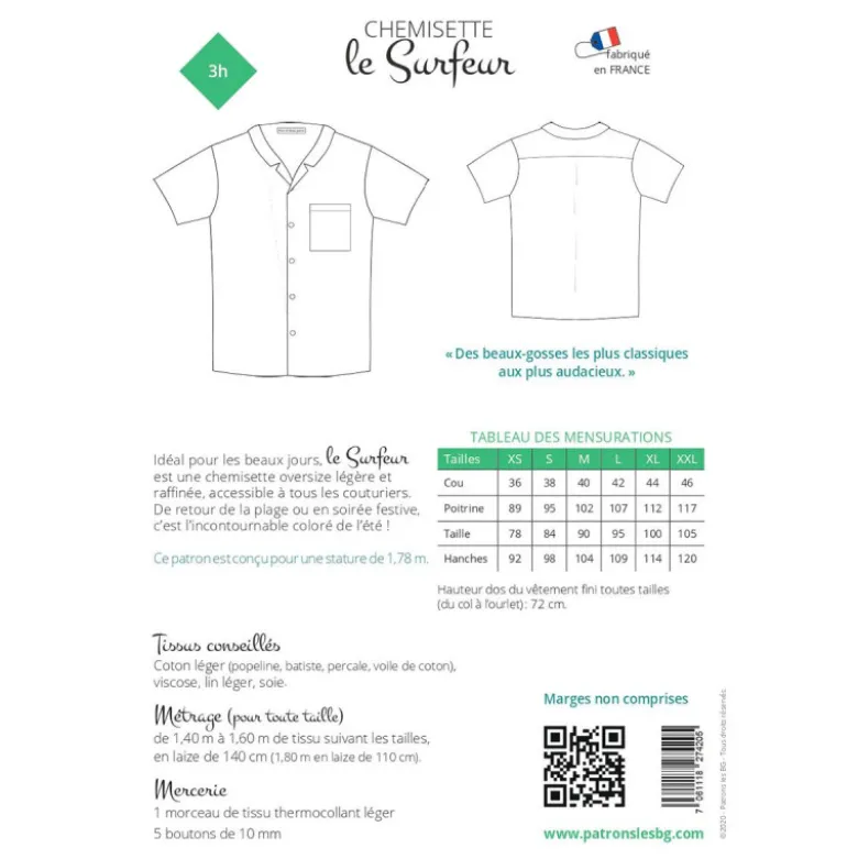 Patron chemisette pour homme - le Surfeur - les BG