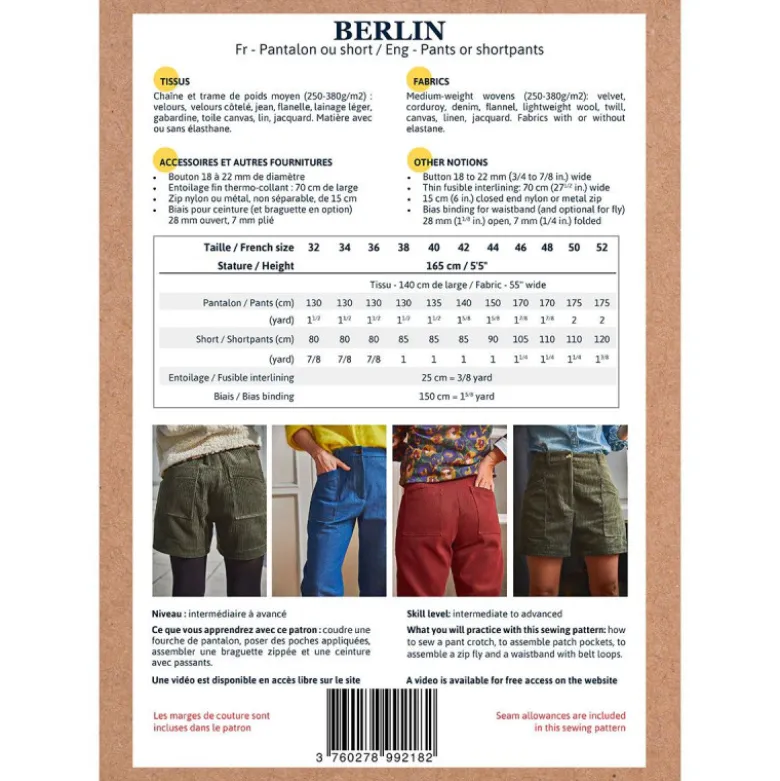 Patron pantalon - short Femme Berlin by Ikatee du 32 au 52