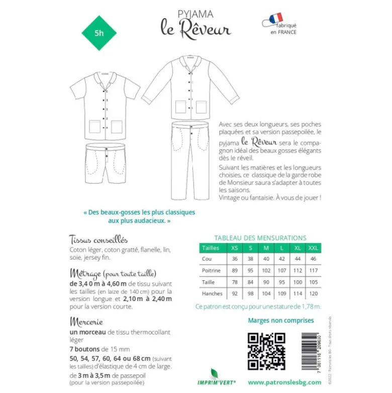 Patron pyjama pour homme - le Rêveur - les BG