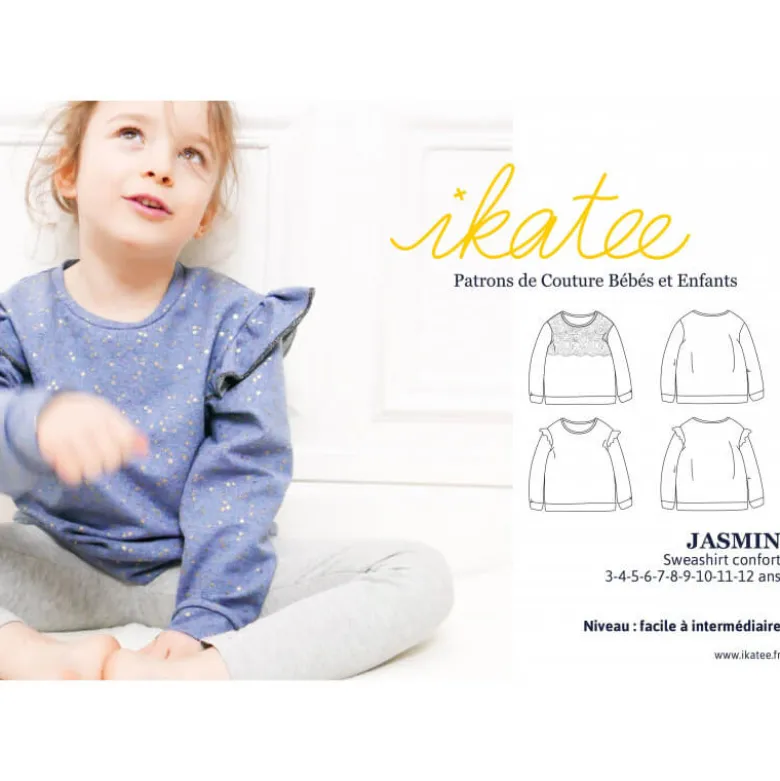 Patron Sweat JASMIN Girly by Ikatee pour fille du 3 au 12 ans