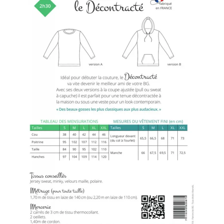 Patron Sweat pour homme - le Décontracté - les BG