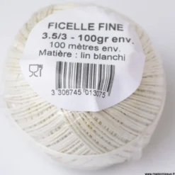 Pelote de ficelle contact alimentaire 1mm en Lin blanchi - 100mètres