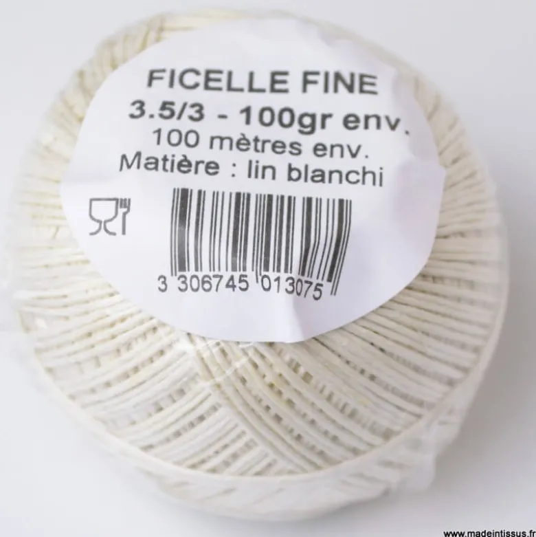Pelote de ficelle contact alimentaire 1mm en Lin blanchi - 100mètres