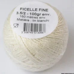 Pelote de ficelle contact alimentaire 0.8mm en Lin blanchi - 160mètres