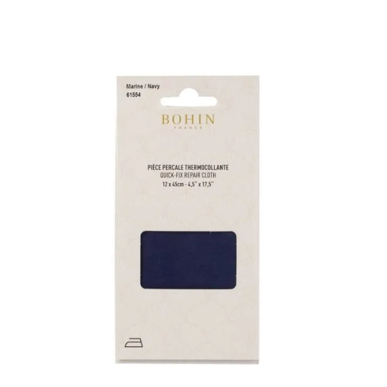Pièce Percale thermocollante de réparation bleu marine 12 x 45cm - Bohin