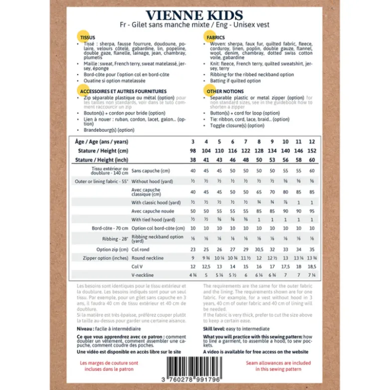 Pochette patron Gilet de berger Vienne Kids by Ikatee - du 3 au 12 ans