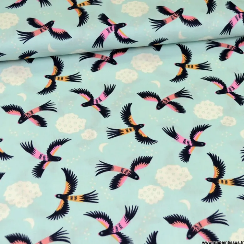 Popeline Bio coton CLOUD9 - Parrot Play - Collection Tropical Garden - OEKO TEX